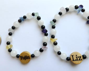 IVE beaded bracelet with custom laser engraved member bead