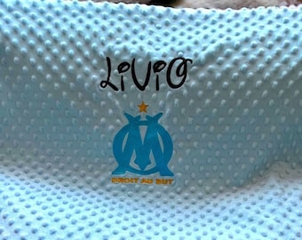 plaide thème olympique de Marseille 100/80cm bébé , naissance ,couverture