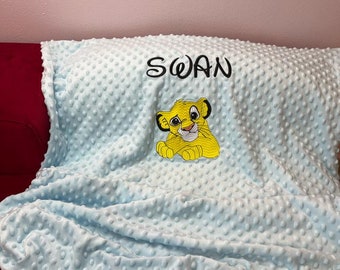 plaide thème simba 100/80cm bébé , naissance ,couverture pour bébé personalisation bb