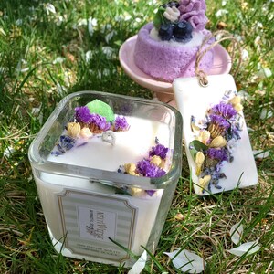 Lavender Botanical Candle Gift Set/violet Floral Square Candle, Soy ...