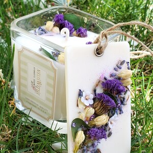 Lavender Botanical Candle Gift Set/violet Floral Square Candle, Soy ...
