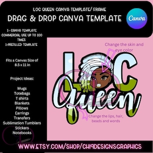 Loc Queen| Canva Frame |African American Woman PNG| Editable Frame| DFY|Black History|Skate Woman with Afro
