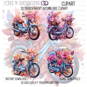 Autumn Bike Clip ART| Transparent PNGs| 20 High-Quality Images| Fall Pastel Clipart| Fall Bikes| Fall Leaves