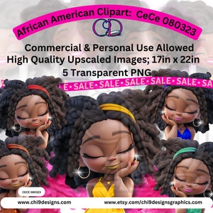 アフリカ系アメリカ人のクリップ アート | 透明な PNG | 5 つの高品質画像 / アフロ女性 | ちびデジタル人形 | Chi 9 デザイン | デジタル アート