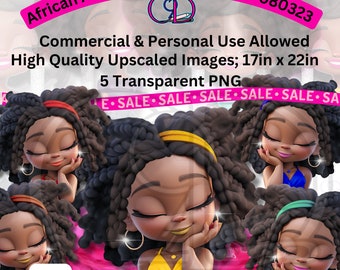 Afro-Amerikaanse clip ART| Transparante PNG's| 5 afbeeldingen van hoge kwaliteit / Afro-vrouwen | Chibi digitale poppen| Chi 9 ontwerpen| Digitale kunst