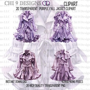 Autumn Light Purple Jacket Clip ART| Transparent PNGs| 20 High-Quality Images| Fall Pastel Clipart| Fall Jacket| Fall Leaves