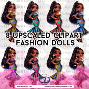 Afro Girl Clip ART| Transparent PNGs| 8 High-Quality Images Bundle | Chibi African Doll Clipart| Street Fashion Girl| Digi Doll