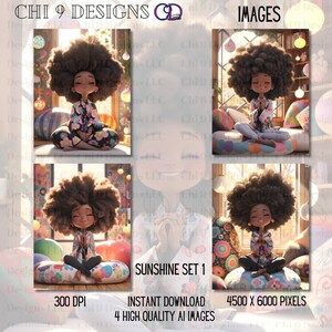 African American Images|4 High Quality Images/ Afro Beautiful Girls| Wall Art| Journal Covers|  Chi 9 Designs| Digital Art| Sunshine Set 1