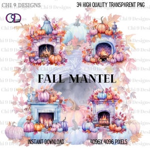 Autumn Mantel Clip ART| Transparent PNGs| 34 High-Quality Images| Fall Pastel Clipart| Fall Mantel| Fall Leaves| Fall Decor