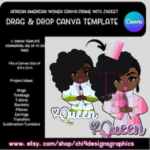 African American Woman Canva Frame Template, Drag and Drop