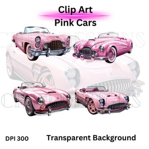 Pink Doll Car| Pink Drop Top Cars| Pink Clipart| Pink Automobile| 33 High Fashion Vintage Retro Convertible Car| Doll Clipart