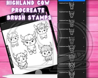 Highlander Cow Procreate Stamp| Highlander Cattle Stamp Bundle| Baby Cow| Ipad Brushes| Cute Cow
