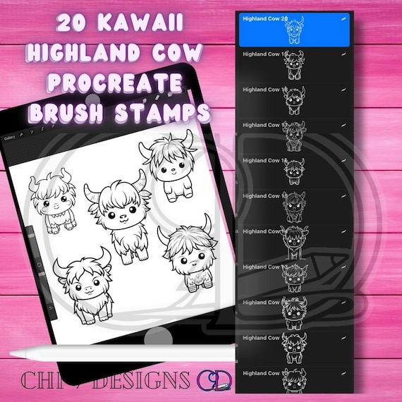Highlander Cow Procreate Stamp| Highlander Cattle Stamp Bundle| Baby Cow| Ipad Brushes| Cute Cow