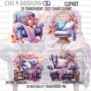Autumn Cozy Chairs Clip ART| Transparent PNGs| 25 High-Quality Images| Fall Pastel Clipart| Fall Bikes| Fall Leaves