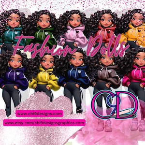 Afro Girl Clip ART| Transparent PNGs| 10 High Quality Images Bundle | Chibi Doll Clipart| Street Fashion Girl| Girl Boss Clipart Digi Doll