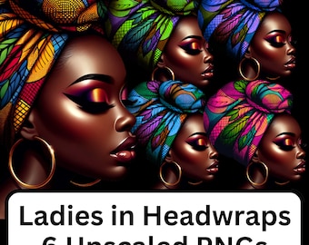 Zwarte vrouw Headwrap Clipart| Vrouw PNG| 6 Afbeeldingen| Direct downloaden| Kleurrijke Afrikaanse hoofddoeken