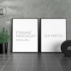FRAME MOCKUP, 3:4 ratio, Modern Frame Mockup, Poster, Black Frame, Thin Frame, PSD, Template