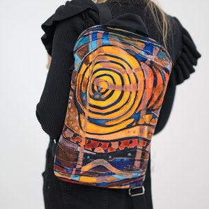 Boho Multicolor Accent Gray Velvet Backpack - Handmade Handcrafted Multicolor Backpack: Soft Velvet Feel, Rug  main image 2