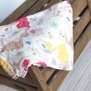 Luv and Hugs Dancing Dinos Large Premium Knit Muslin Swaddle Blanket