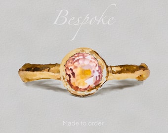 Bespoke Peach Montana Sapphire | Old Mine Cut Engagement Ring | Ethical | Recycled Gold | Alternative | Pink Montana Sapphire | Bi color