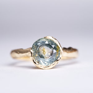Blue Earth Sapphire Engagement Ring | Large 2.3ct Montana Sapphire | Rustic | Ethical | Recycled Gold | Diamond Alternative | Old Mine Cut