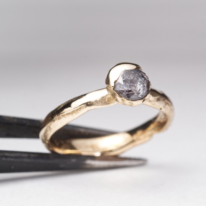 Salt and Pepper Diamond Engagement Ring 18k Recycled Gold Recycled Diamond alternative organic natural engagement ring cast in place image 5