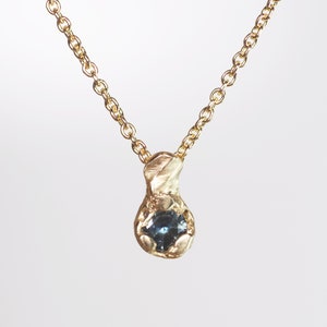 Blue Montana Sapphire Necklace | 18k Recycled Gold Montana Sapphire pendant Necklace anniversary gift idea | cast in place