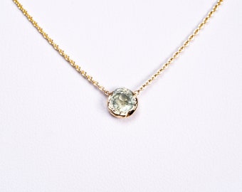 Green Montana Sapphire Necklace | Solitaire | Old Mine Cut | Green Sapphire pendant | Christmas | anniversary gift | Bridal | Solid Gold