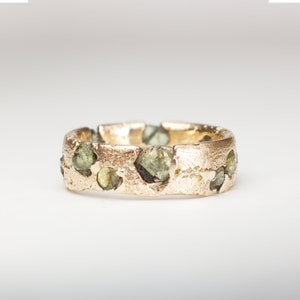 Rough Montana Sapphire Eternity Band | 14k Recycled Gold Raw Sapphire eternity Wedding Band Ring raw stone ring | cast in place