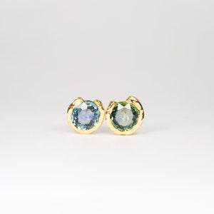 Green & Blue Montana Sapphire Earrings | 18k Gold | Studs | gift idea | Old Mine | Textured | Rose Cut | September Birth Stone | Minimalist