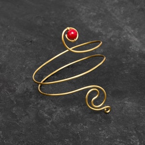 Red quartz brass arm cuff, upper arm cuff ,bicep bracelet, armlet Wire wrapped copper ,Arm Cuff,