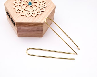 Brass U Shape Hair Fork – Hair Pins for Buns, Handmade Hair Slide, Boho Hair Stick for Long Hair
