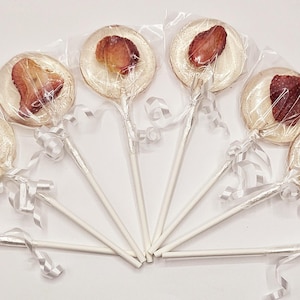 Homemade Strawberry Flavored (12ct) Round Lollipops w/Freeze Dried Strawberries (Please choose quantity from drop down box)