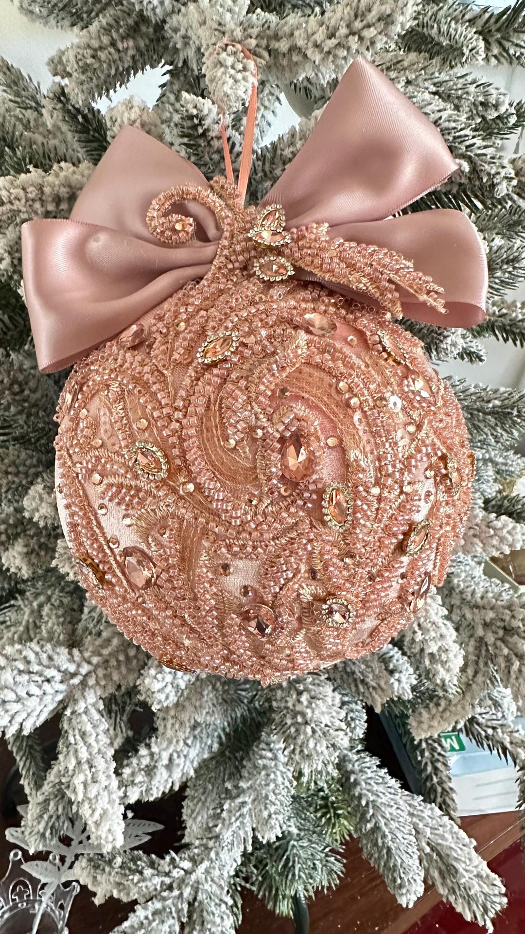 Christmas Extra Large Ornaments Peach Velvet Blush Pink Glass Beaded ...