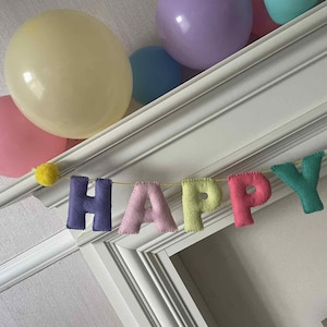 Happy birthday banner, Happy birthday bunting, Happy birthday garland, Happy birthday decoration,Felt birthday banner, Happy birthday decor. image 2