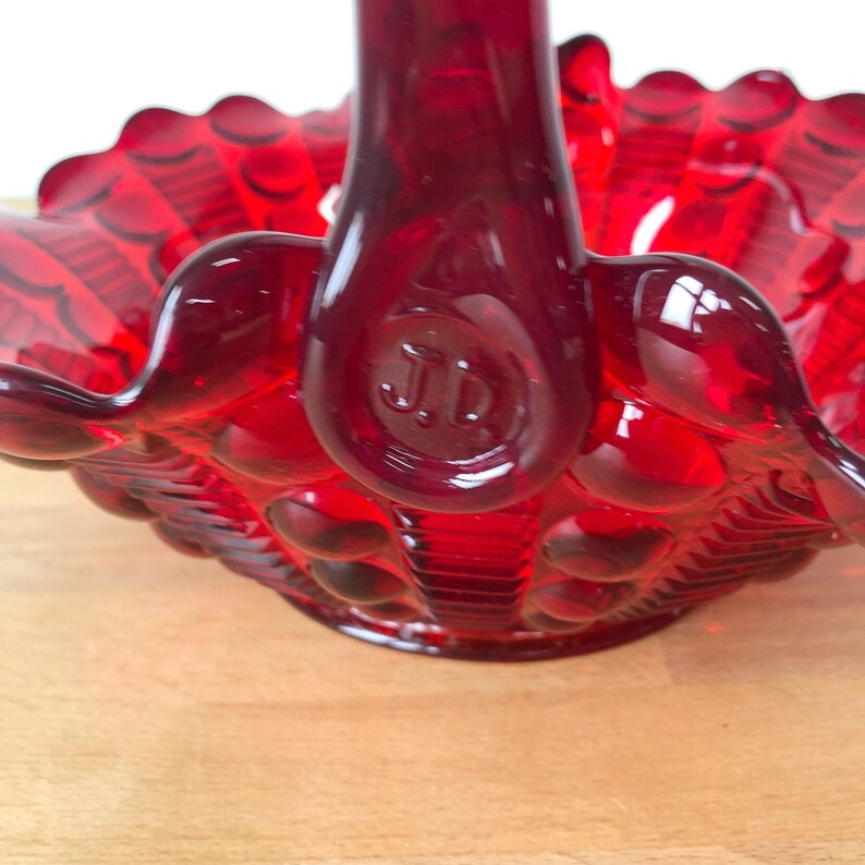 Vintage Tiara Glass Large Ruby Red Dewdrop Glass Basket Signed Etsy