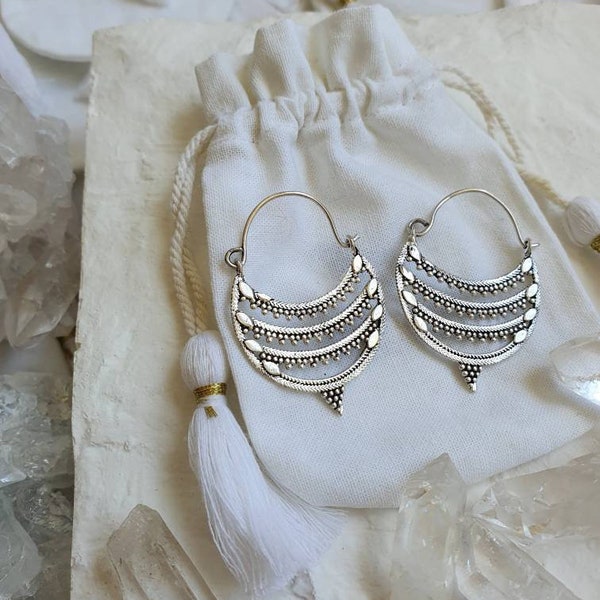 Tribal⊹ silver gypsy hoop earrings, handmade jewellery, handmade tribe jewellery, intricate earrings, delicate boho earrings, gypsy jewelry