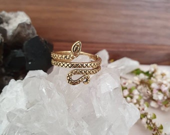 snake ring, adjustable brass ring, handmade jewelry, handmade gold ring, gypsy jewelry, spirit animal, boho ring, tribal ring