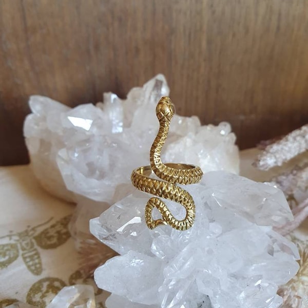 Serpent snake ring, adjustable brass ring, handmade solid jewellery, spirit animal, unisex serpent ring, tribal gypsy ring, gold ring