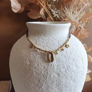 SULTAN⊹ Macrame cowrie shell necklace, spiritual handmade brass linhasita jewellery, tribal seashell ocean gypsy boho adjustable gold choker
