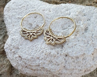 Lotus⊹ petite lotus flower earrings, small brass earrings, dainty earrings, delicate gold earrings, handmade jewelry, handmade earrings