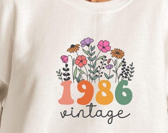 Vintage 1986 Svg, Flower Birthday Shirts Design, 1986 Birthday Gift, Birthday Svg, Birthday Decor, Limited Edition, 1986 png, Sublimation