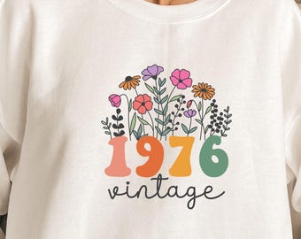Vintage 1976 Svg, Flower Birthday Shirts Design, 1976 Birthday Gift, Birthday Svg, Birthday Decor, Limited Edition, 1976 png, Sublimation