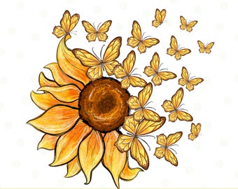 Sunflower Butterfly Sublimation, Sunflower Png, Butterfly sublimation, Sunflower Clipart, Flower Png, Digital Design, Instant download