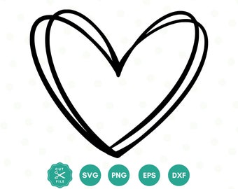 Hand-drawn Heart Svg, Heart Doodle Svg, Heart SVG, Sketch, Valentine Heart Svg, Png, Dxf, Eps, Instant Download, Cricut, Silhouette, Clipart