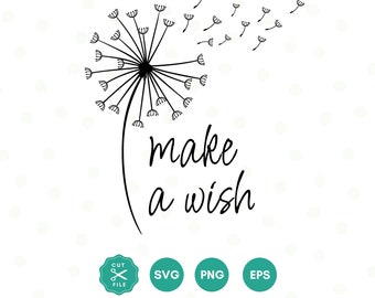 Doe een wens Svg, Paardebloemen Svg, Wildflower Svg, Floral SVG, Minimalistische Bloem Png, Wildflower Clipart, Sublimatie, Botanische illustratie