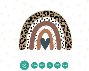 Boho Leopard Regenbogen SVG, Leopard-Shirt, Regenbogen Schnittdatei, digitaler Download, Silhouette Schnittdatei, SVG-Dateien für Schnittdatei, Regenbogen Png, Retro