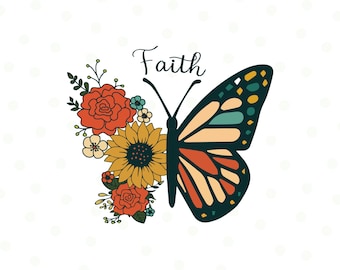 Sublimation de fleur de foi, Png de papillon, Png de foi, Png chrétien, clipart religieux, conceptions de sublimation, papillon floral, impression de fleur