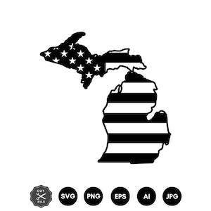 ミシガン州の米国旗SVGファイル、ミシガン州のカットファイル、アメリカ合衆国のベクターファイル、ミシガン州のロゴ、ミシガン州の地図のクリップアート、ミシガン州のシャツ