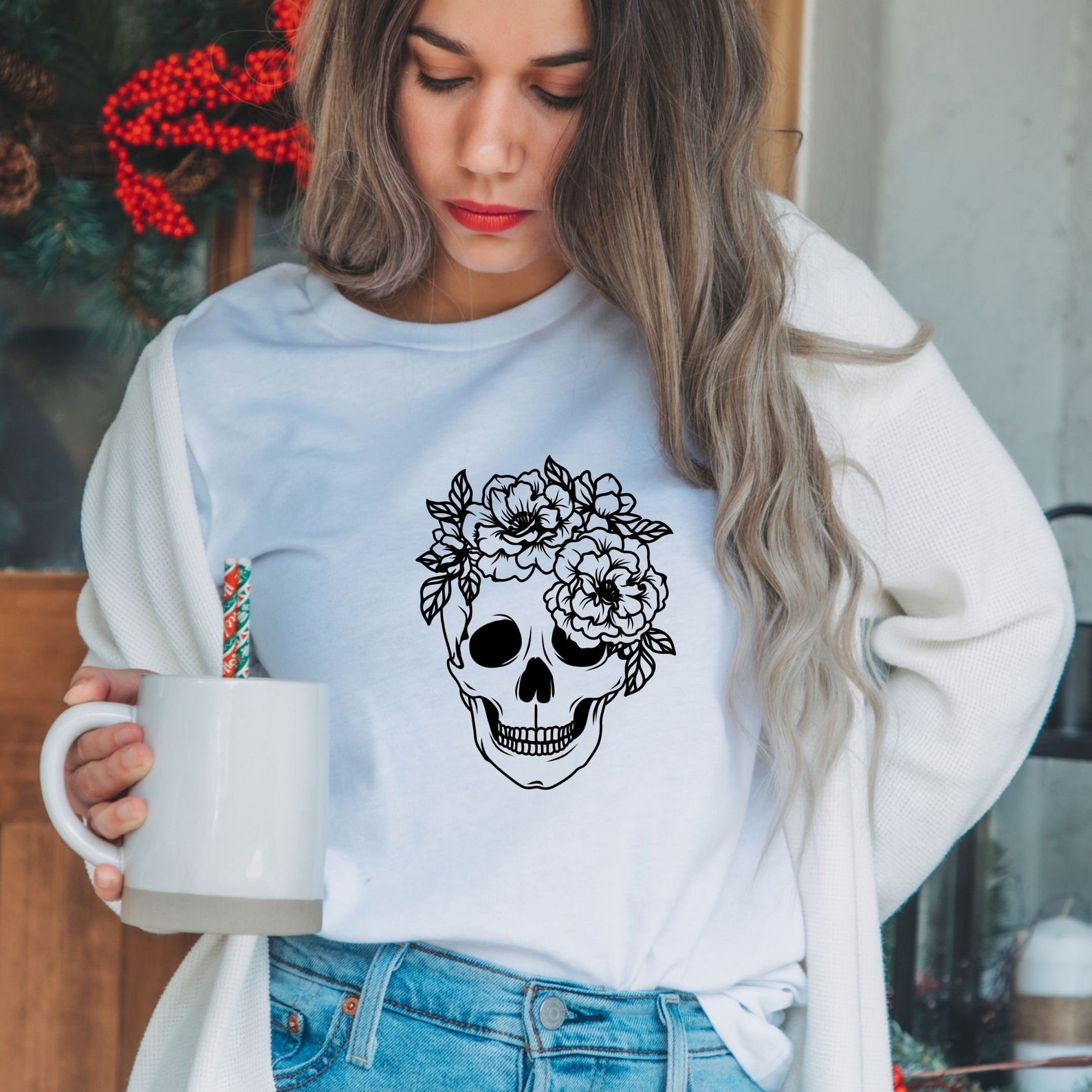 Flower Skull Svg Flower Crown Skull Skull Png Skull Cut Etsy